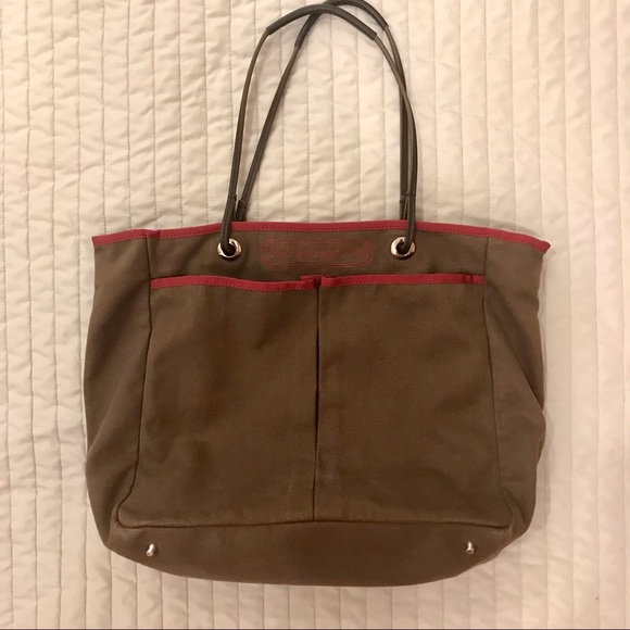 SOLD ON DEPOP!!! Anya Hindmarch ‘the Brompton’ brown and red canvas, leather - Picture 4 of 9
